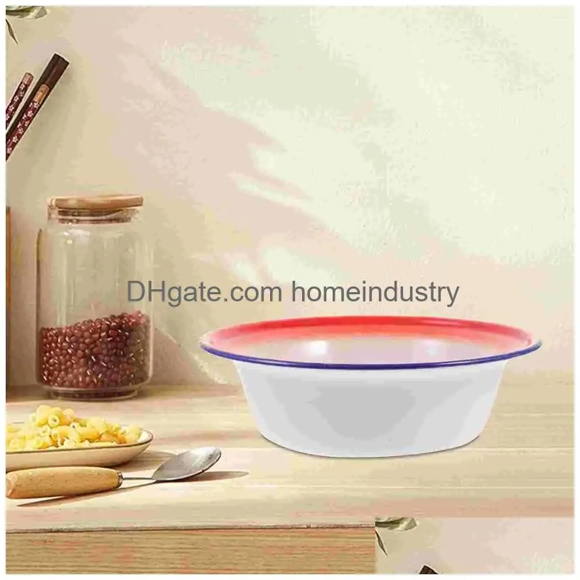 Dinnerware Sets Flower Pattern Old-Style Reusable Serving Vintage Enamel Bowl Mixing Set Metal Retro Cam Dishes Drop Delivery Dh4Nt