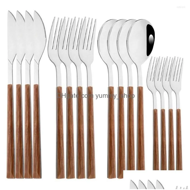 dinnerware sets 16/24pcs knives fork spoons cutlery set marble texture western stainless steel tableware rack flatware