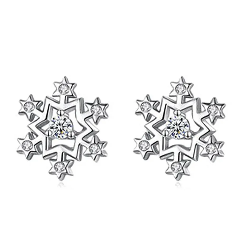 Stud Fashion Trend Simple Female Small Bright Snowflake Earrings Sier Cold Wind Winter Tide Valentines Day Christmas Gift Drop Delive Dhzyh