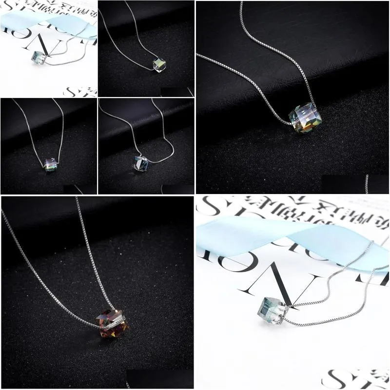 Pendant Necklaces Geometric Square Crystal Necklace Necklaces Imitation Zircon Three-Nsional Pendant Drop Delivery Jewelry Necklaces P Dhnum