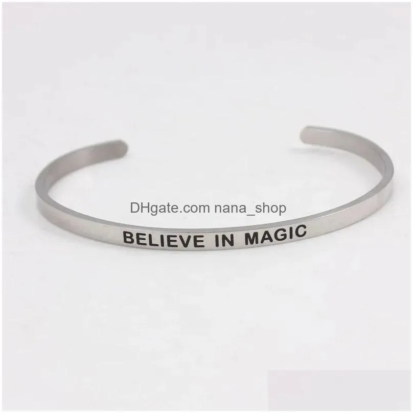 Bangle Arrival Stainless Steel Bangle Engraved Positive Inspirational Quote Cuff Mantra Bracelet For Drop Delivery Jewelry Bracelets Dhjig