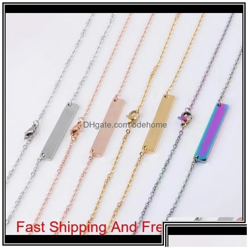 Jewelry Pendant Necklaces Blank Bar Necklace Stainless Steel Gold Rose Sier Charm Jewelry For Buyer Own Engraving Drop Delivery 2022