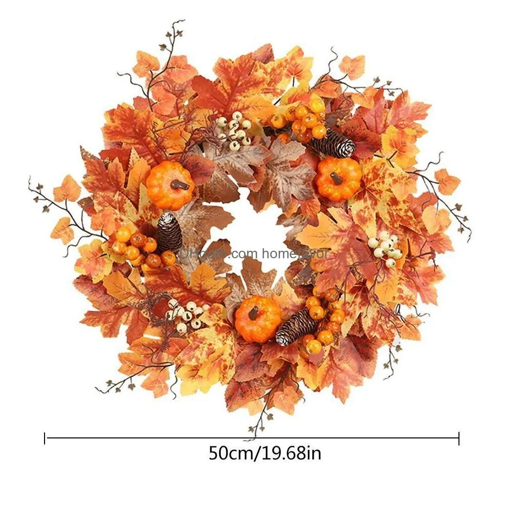 decorative flowers wreaths 50cm autumn wreath christmas decoration artificial maple leaves pumpkin white fruits tree root garland halloween wreath decor