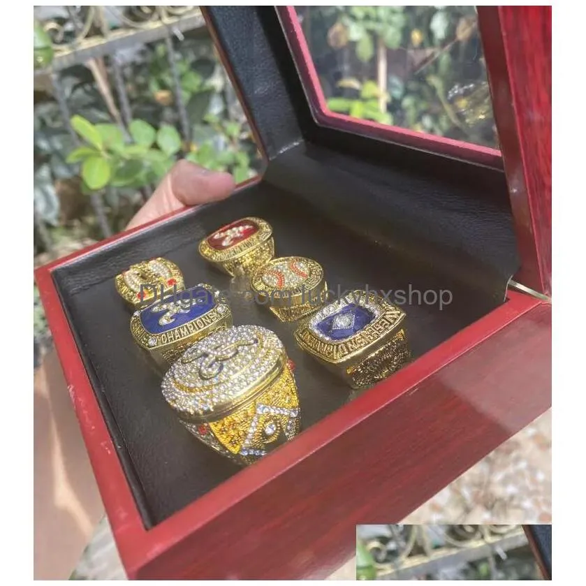 6pcs world series baseball team champions championship ring with wooden display box souvenir men fan gift 2021 2023 wholesale