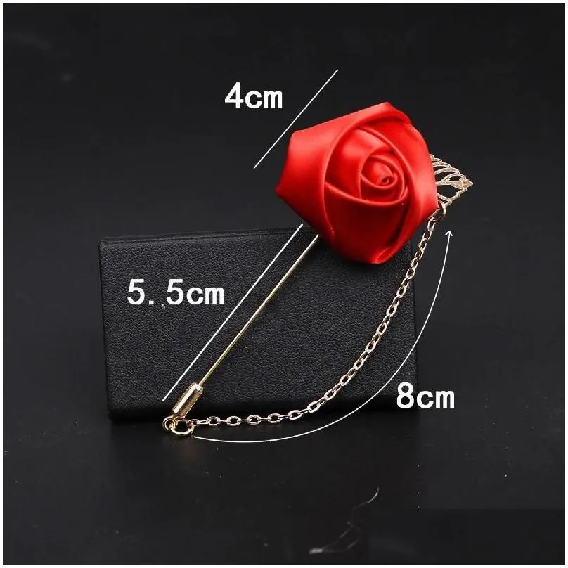Pins, Brooches Men Rose Flower Golden Leaf Fashion Brooch Pin Suit Lapel New Mens Wedding Boutonniere Brooches Jewelry Drop Delivery Dhofx