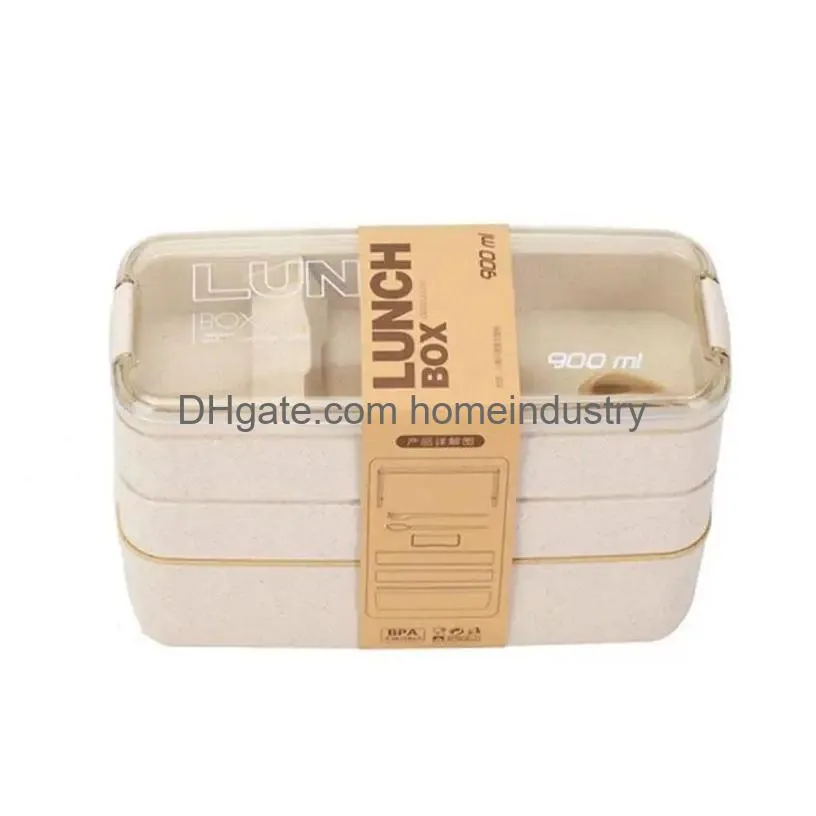 Other Dinnerware Dinnerware Lunch Box 3 Layer Wheat St Bento Boxes Microwave Lunchbox Storage Container Z3I3 Drop Delivery Home Garden Dhjlr