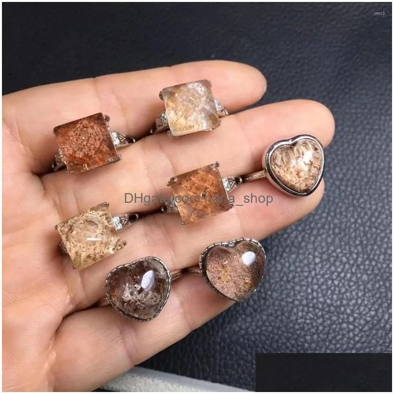 Cluster Rings 1 Pc Fengbaowu Natural Stone Colorf Green Phantom Crystal Lodalite Ring Heart Oval Shape 925 Sterling Sier Gift Drop De Dhs4L