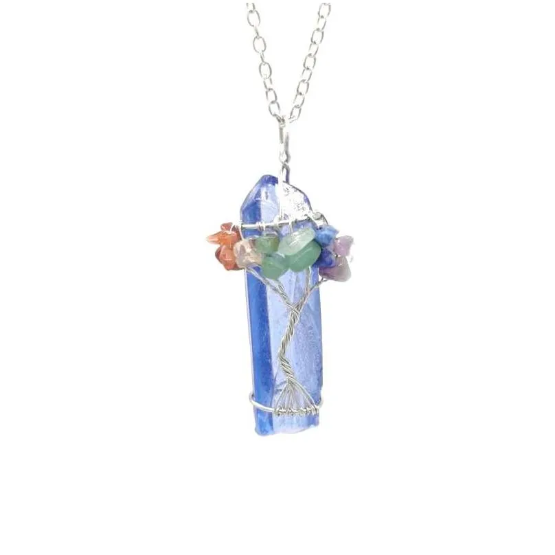 Pendant Necklaces Amazon Explosion Creative Original Stone Crystal Column Hand-Wrapped Over The Crimp Seven Pp Necklace. Drop Delivery Dhei8