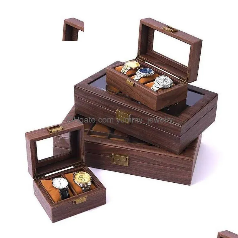 Jewelry Boxes 2/3/6/10 Digits Brown Retro Wood Grain Box Bracelet Storage Display Collection Case Packaging Q231109 Drop Delivery Dhk9I