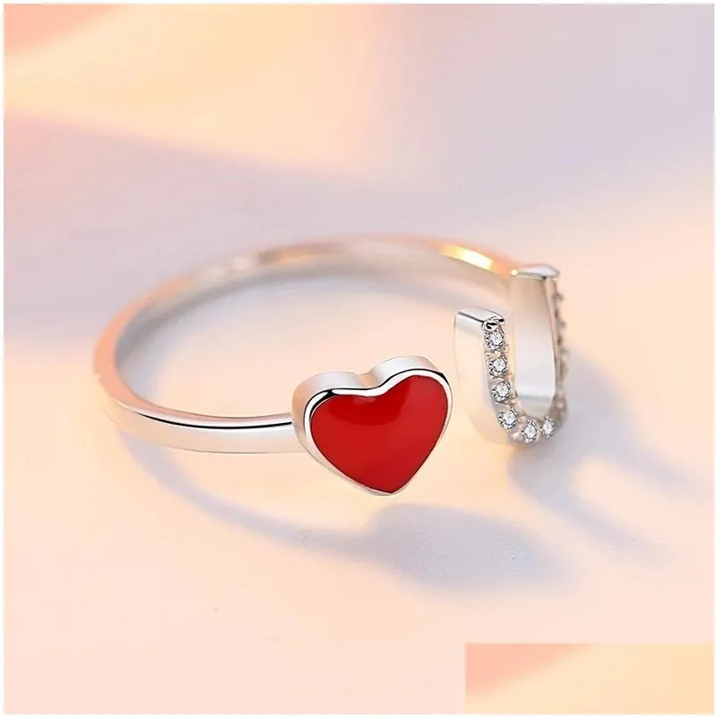 Band Rings Original Personality Fashion Red Love Sweet And  Open Index Finger Ring Female Jewelry New Ladies Heart Adjustable Dr Dhwaq