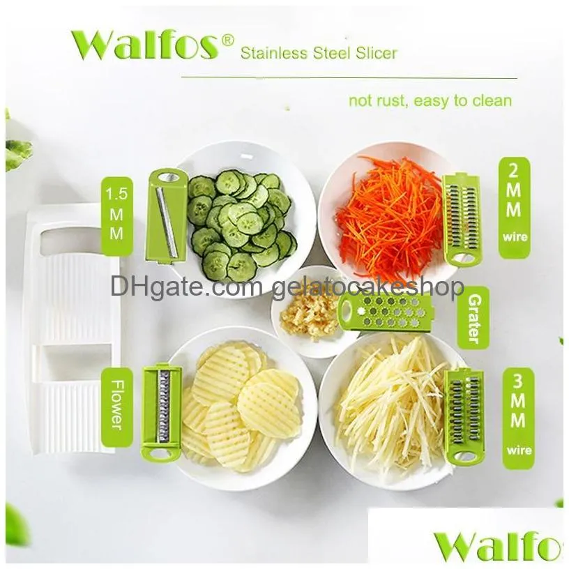 walfos mandoline peeler grater vegetables cutter tools with 5 blade carrot grater onion vegetable slicer kitchen accessories 210317