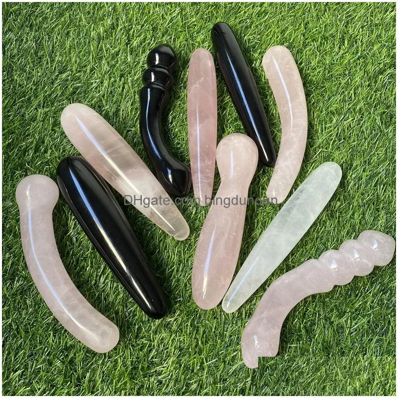 decorative objects 1pc good quality natural rose quartz yoni wands gemstone crafts pleasure wand body hand massage wood magic stone ornament gifts