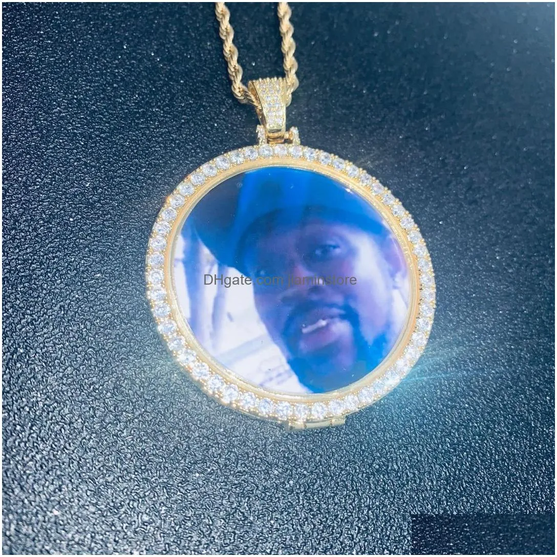 round p o custom made p o medallions pendant picture necklace tennis chain gold silver color cubic zircon hip hop jewelry