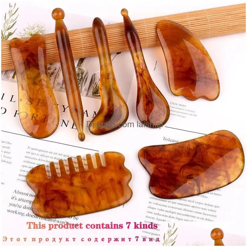 7pcs/set beauty scrapping massage tool guasha massager gua sha board face eye body acupoint stimulation therapy spa scraper 240111