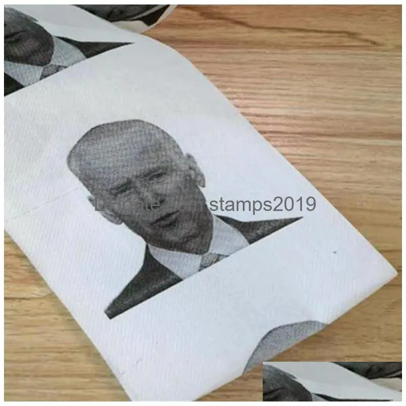 novelty joe biden toilet paper napkins roll funny humour gag gifts kitchen bathroom wood pulp tissue printed toilets papers napkin dbc