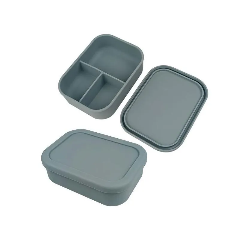 silicone lunch box bento box travel outdoors portable food storage container kids lunch boxes microwave oven rectangular three-cell container dinnerware