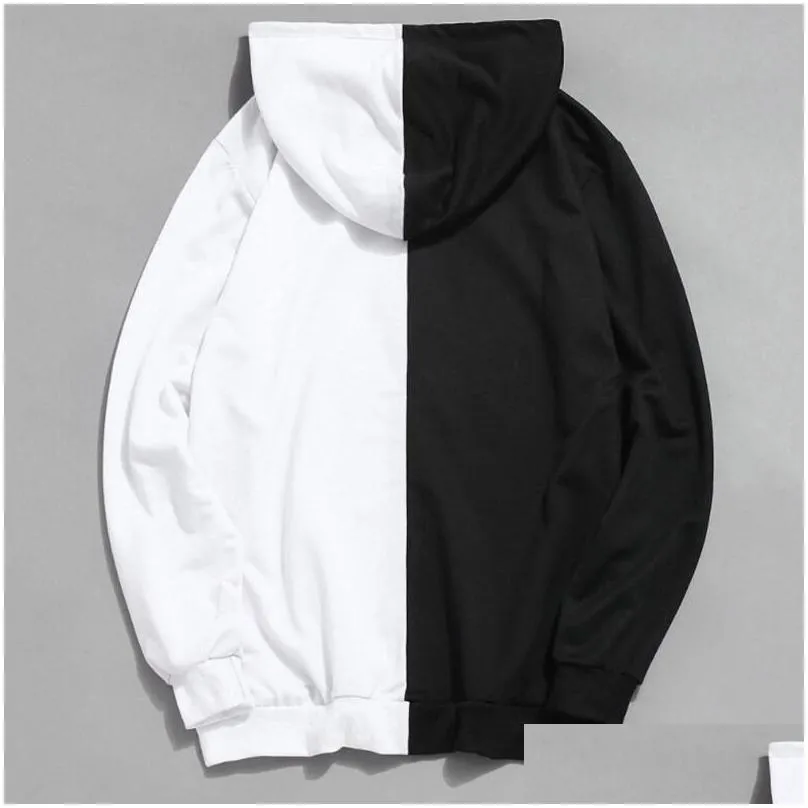 long sleeve mens hoodies hood half black half white cool plain hoddies menwork cotton sweatshirt male hoody fashion women1