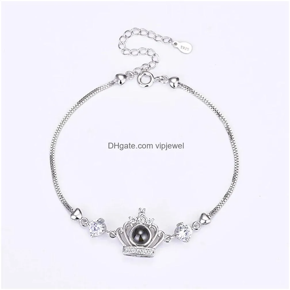 personalized crown 925 sterling silver projection bracelet custom picture women bracelet birthday gifts for lover family souvenir couple bracelet