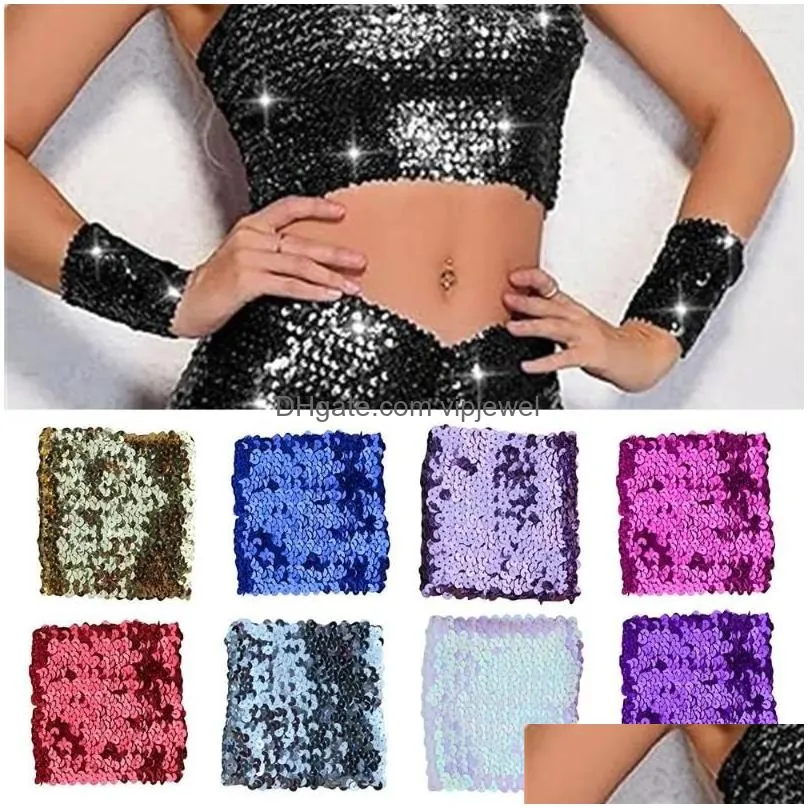 charm bracelets 1pair polyester fiber wrist bands shiny sequin corsage wristband stretchy cuffs woman dancing hand flower