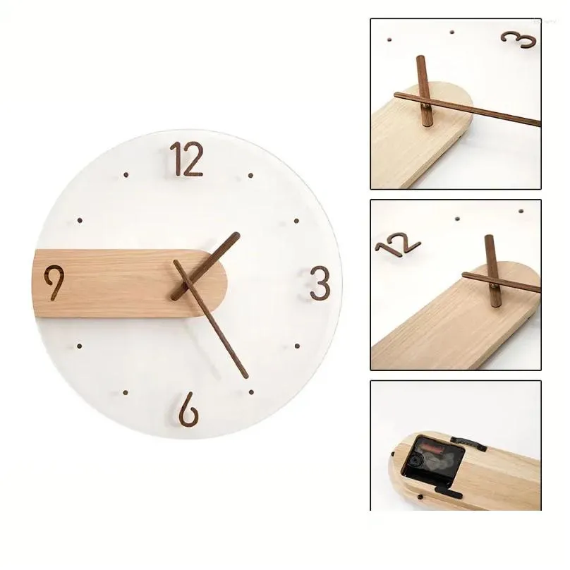 wall clocks nordic style silent scan movement clock solid wood creative 12in diameter black walnut material