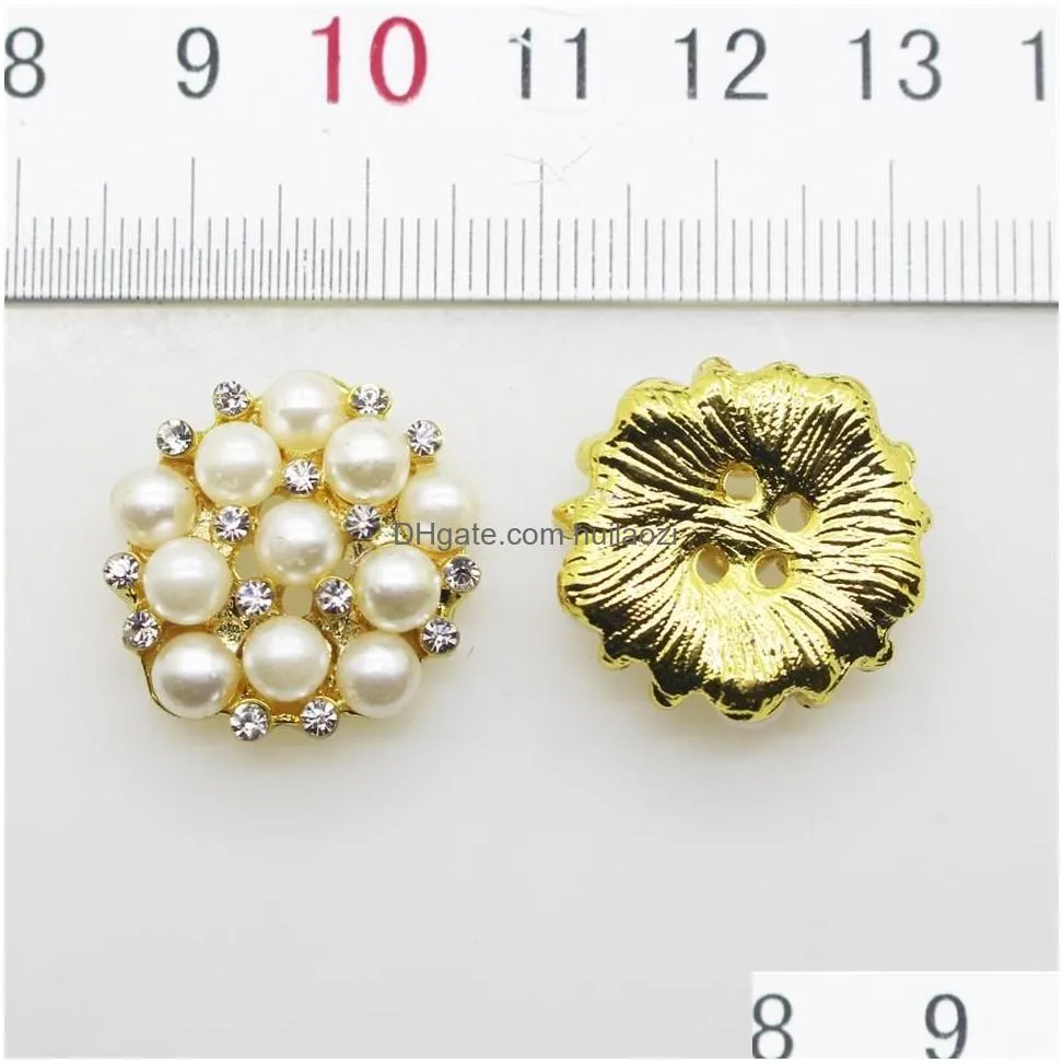 50pcs 22mm round rhinestones pearl button wedding decoration diy buckles accessory silver golden306o