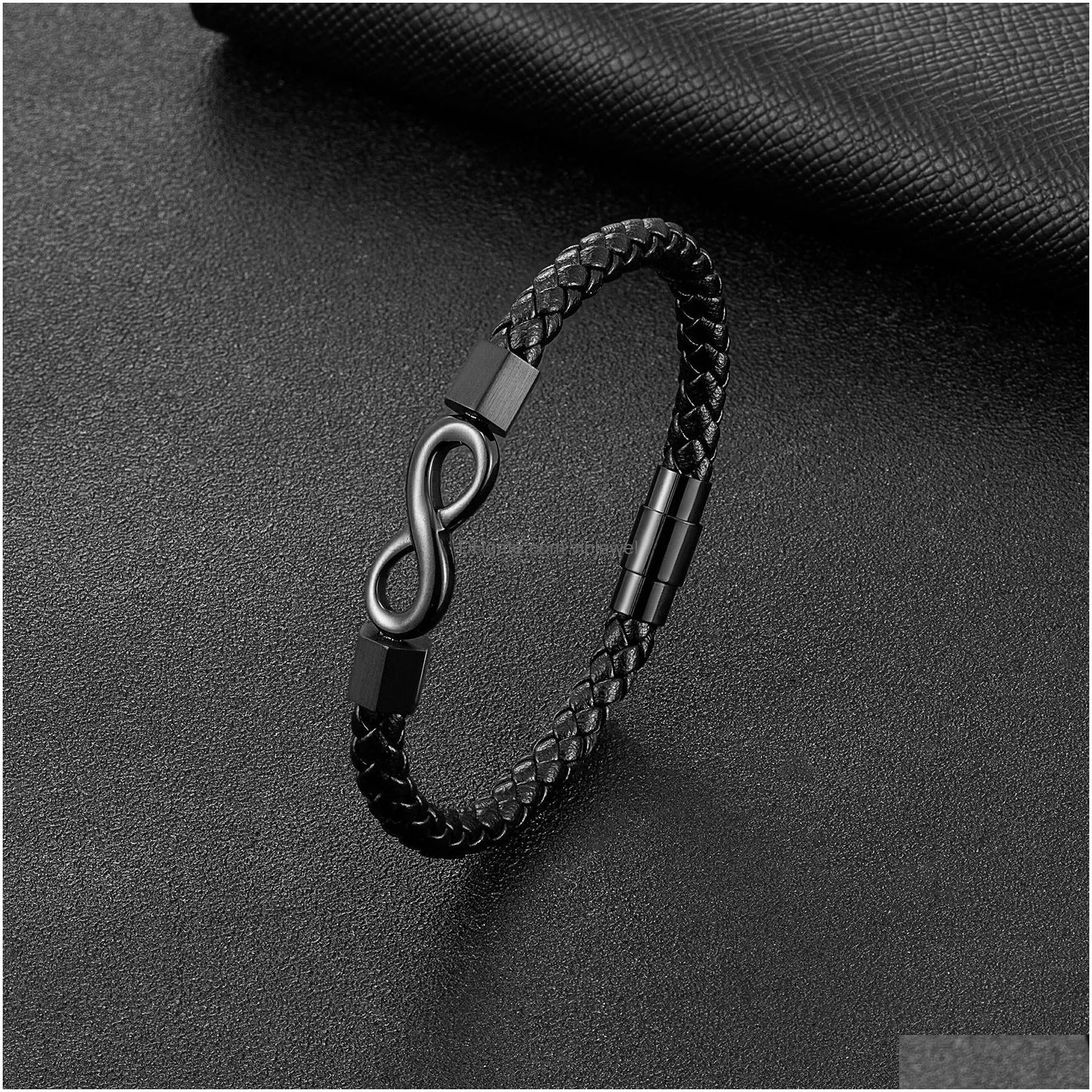 infinity bracelet stainless steel infinity symbol hand-woven leather bracelet jewelry custom bracelets for men couple bracelet gift drop 