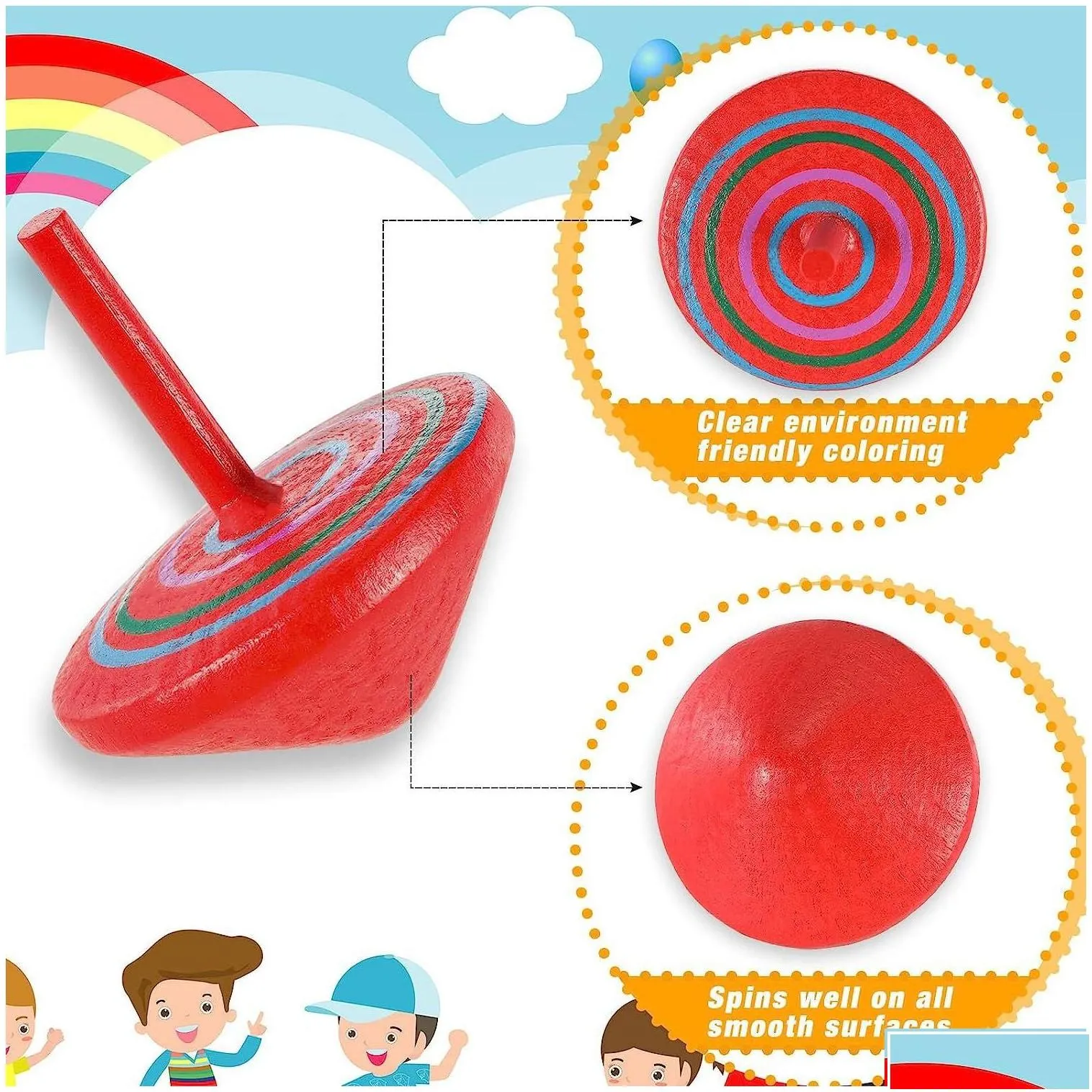 Wood Colorf Tops For Kids Wooden Gyroscopes Toy Educational Toys Garten Game Rainbow Gyro Family Games Drop Delivery