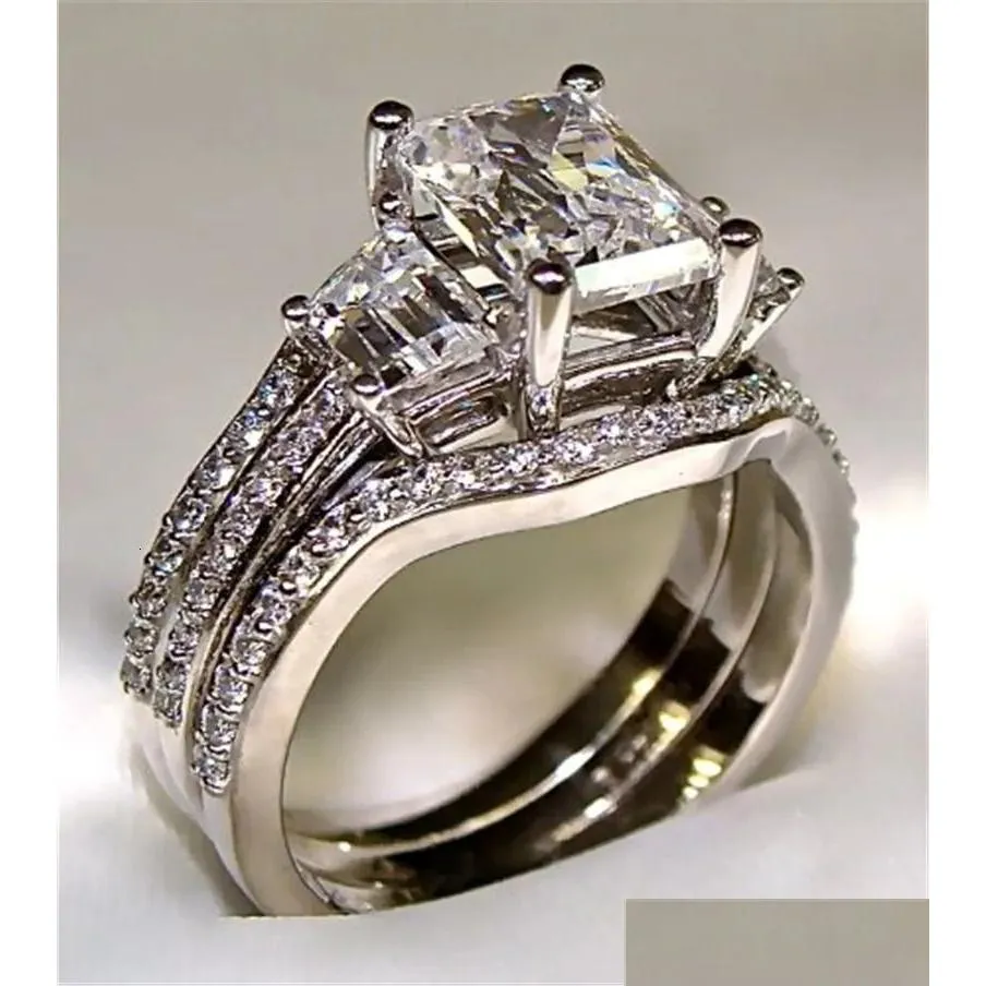 vintage 10k white gold 3ct lab diamond ring sets 925 sterling silver bijou engagement wedding band rings for women men jewelry 231225