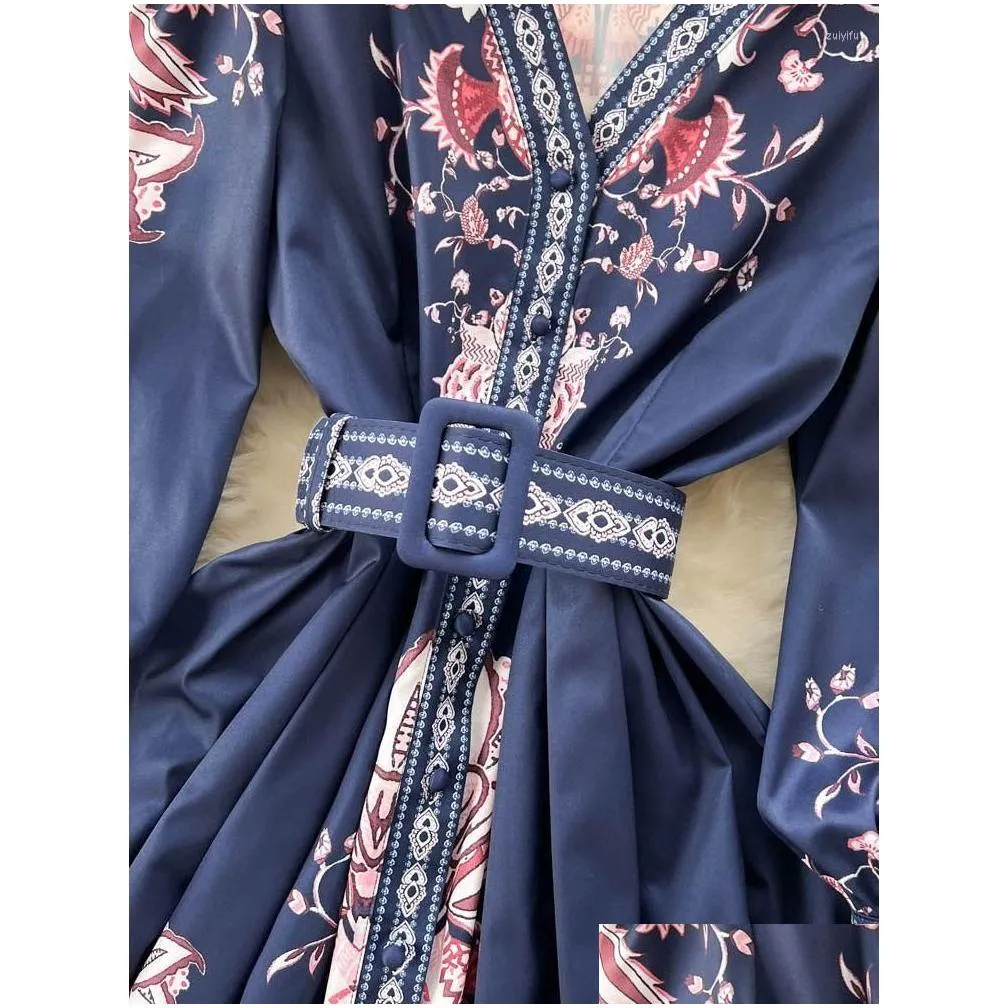 casual dresses 2023 fashion paisley flower dress womens v neck long lantern sleeve floral print buttons down sashes short mini