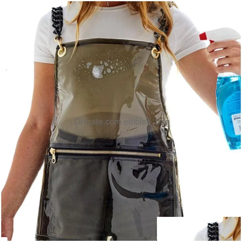 aprons fashion transparent work waterproof with pocket trendy barber hair nail stylist accessorie women men uniform kitchen 230207