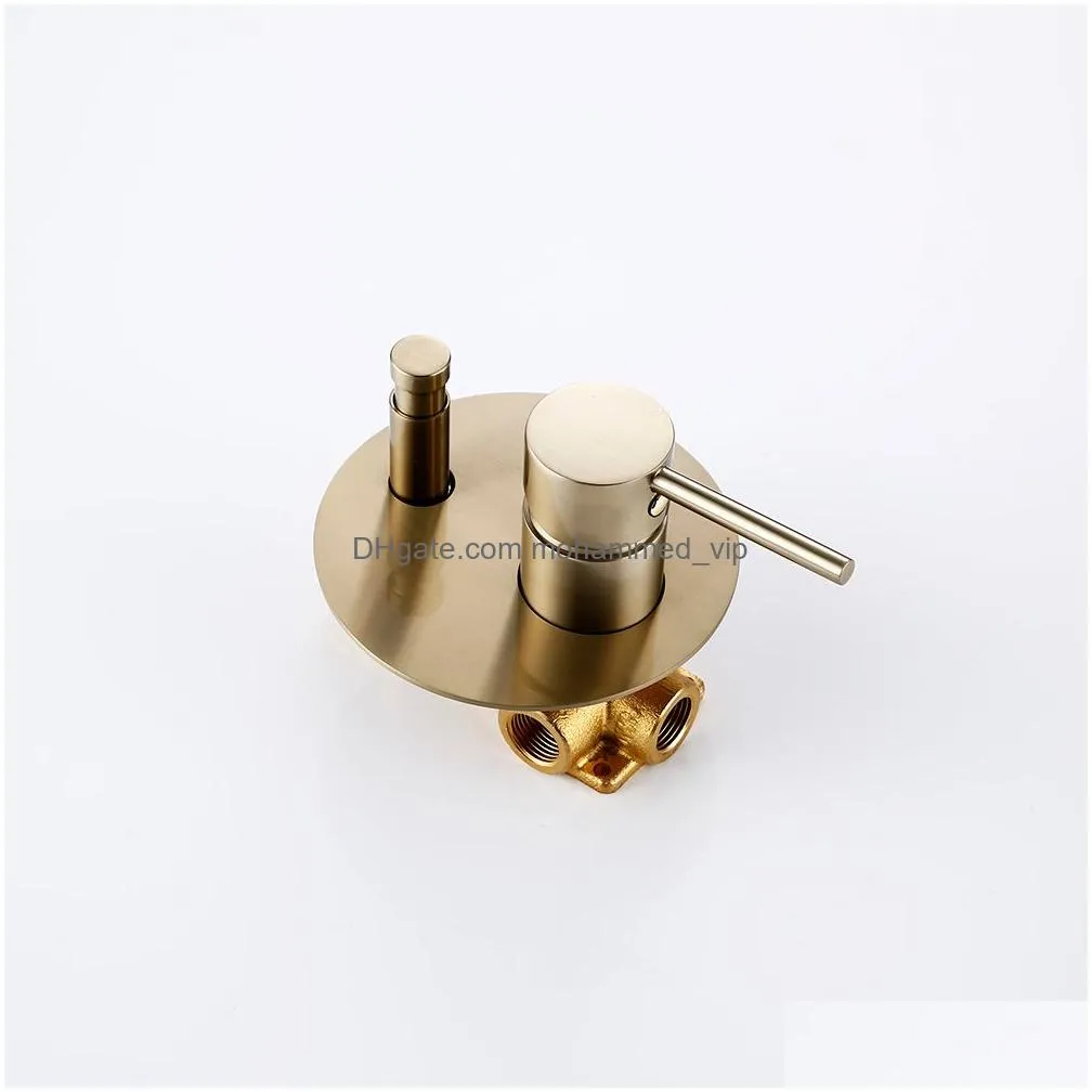 10 inch solid brass brushed gold bath bathroom shower head rianfall luxury combo faucet wall-mount arm mixer diverter set