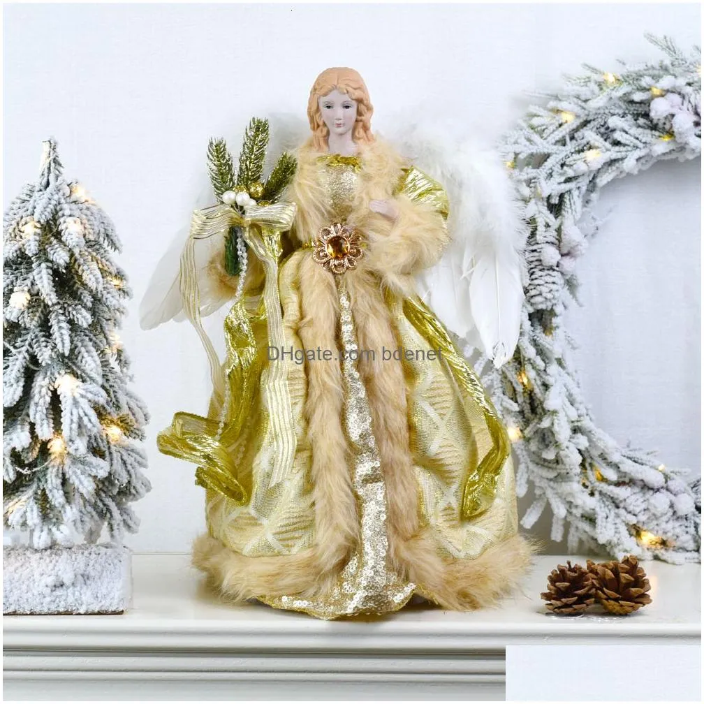 christmas decorations standing treetop figurine angel in gown home table decoration rose gold tree topper adornos 221123