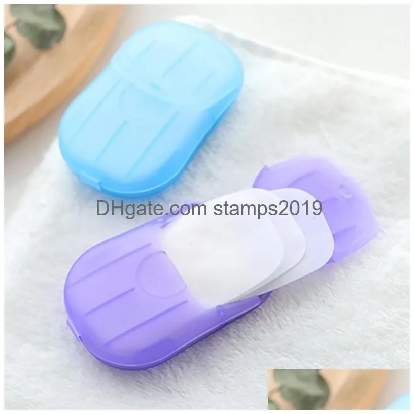 20 pcs/set disposable boxed soap paper portable aromatherapy hand wash bath travel mini soap box soap base bathroom accessories bh2266