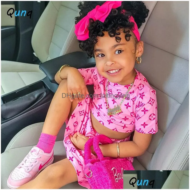 pajamas qunq 2023 summer girls o neck lovely print short sleeve pullover top skirt 2 pieces set casual children clothes age 3 t 8t