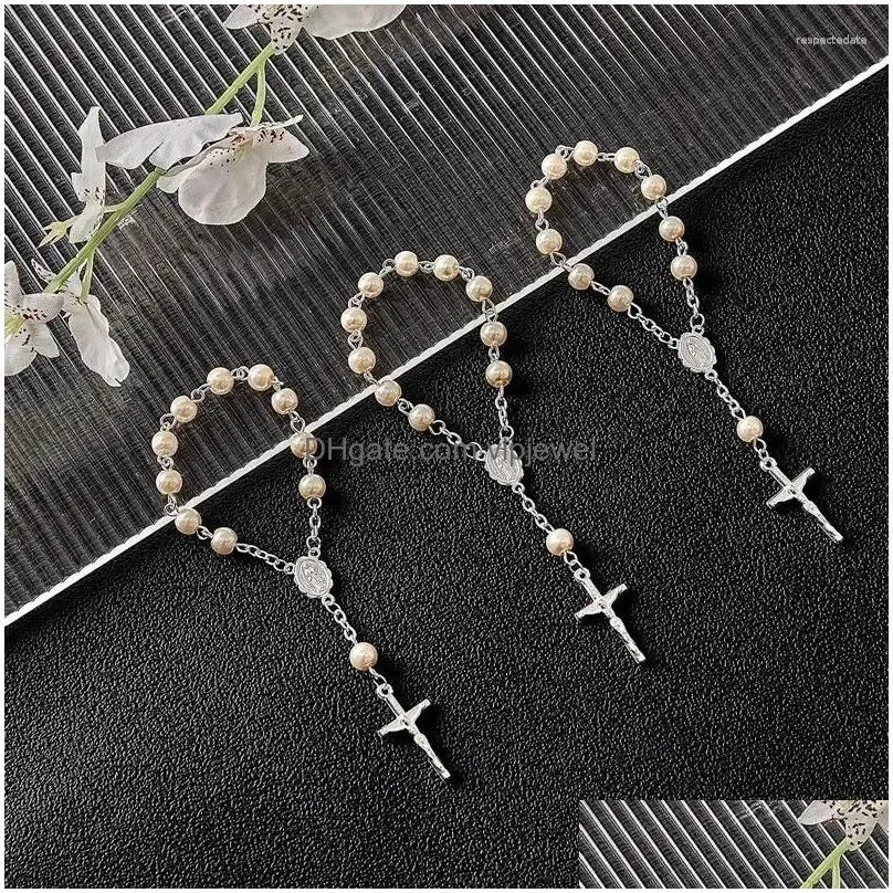 charm bracelets 30pcs baptism rosary beads finger rosaries faux pearls for favors christening communion