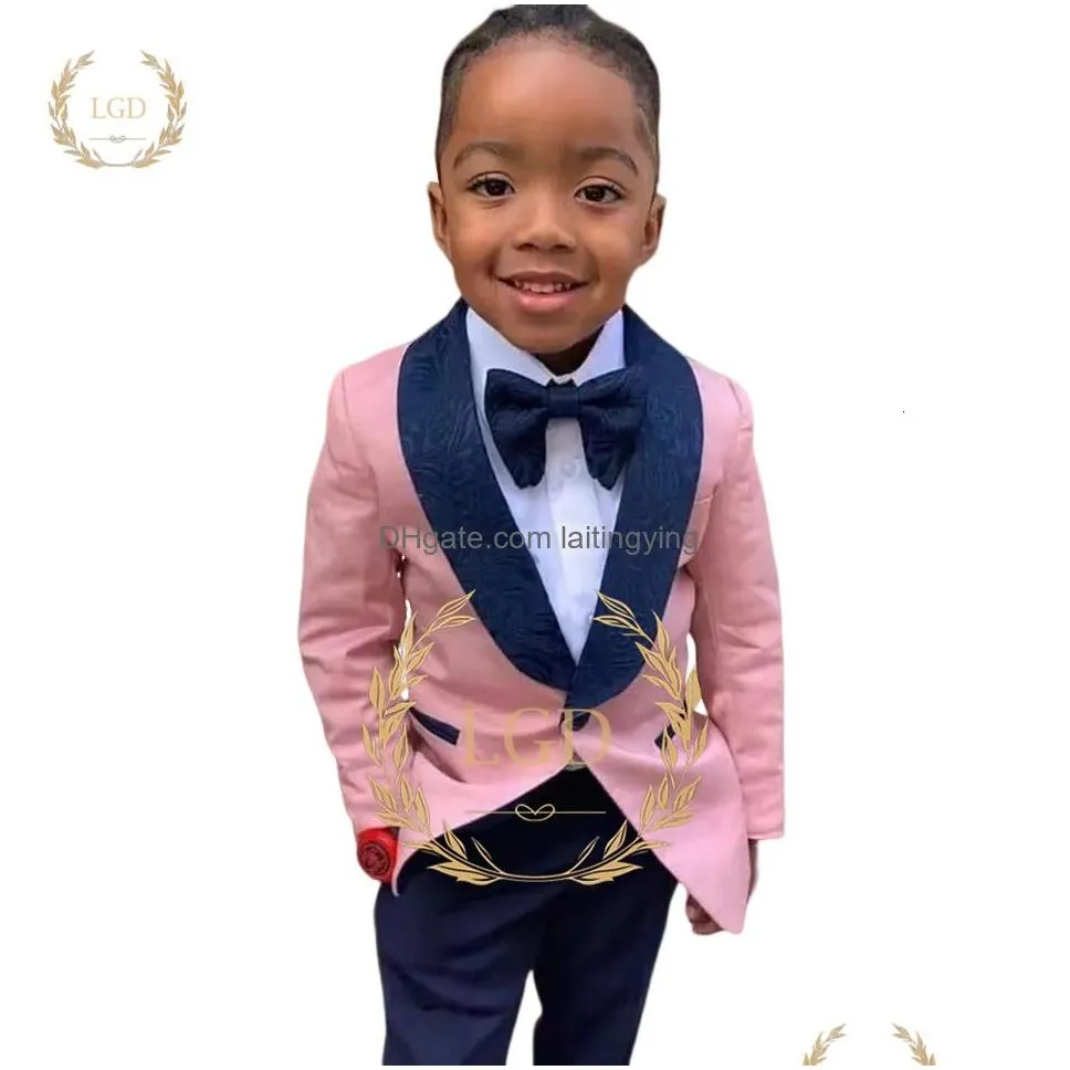 suits handmade 2 piece boys wedding tuxedo set jacquard blazer and pants with shawl collar for parties special occasions 230814