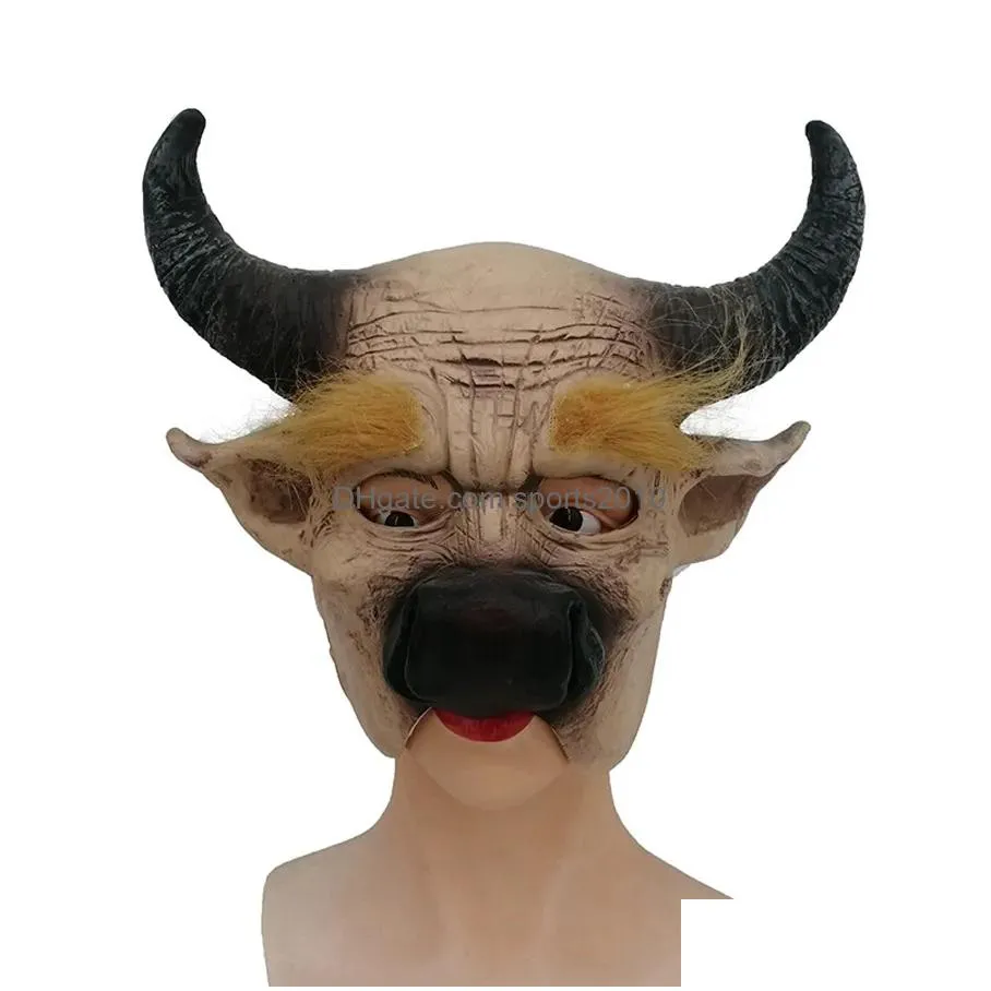 party masks cosplay bull demon king cow horn nose big ear horror creepy horrible halloween mask terror full face costume prop carnival party