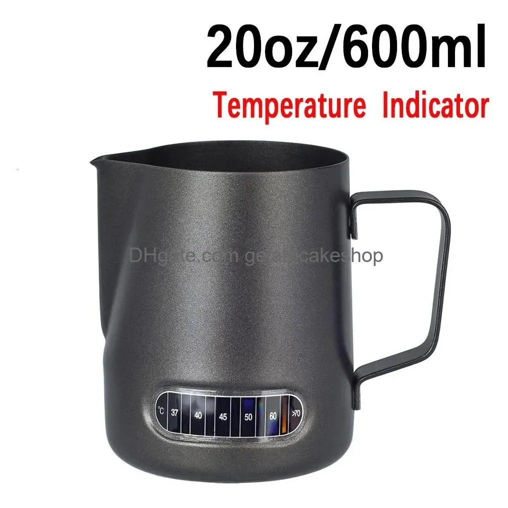 milk jugs 350 600ml stainless steel frother pitcher with thermometer indicator barista coffe latte art cup jug 230715