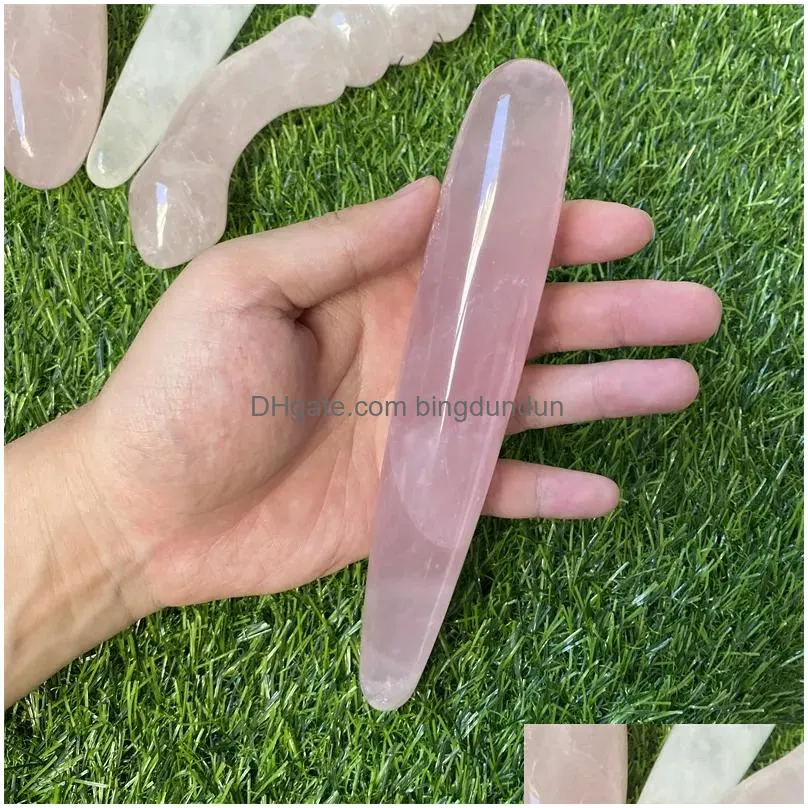 decorative objects 1pc good quality natural rose quartz yoni wands gemstone crafts pleasure wand body hand massage wood magic stone ornament gifts