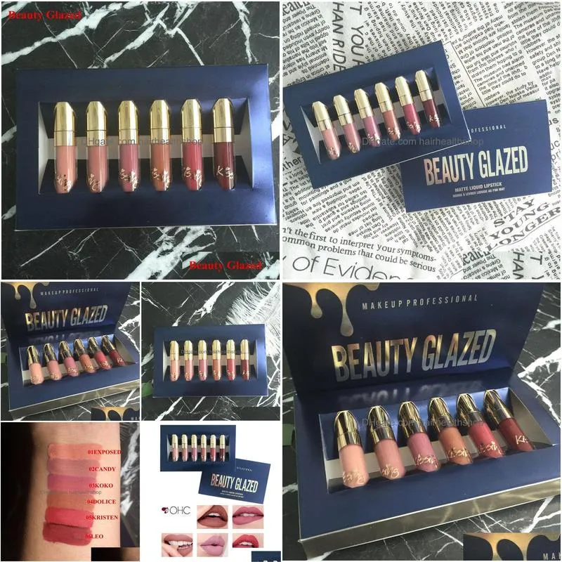 wholesale-6 pcs/set lipgloss waterproof matte liquid lipstick long lasting lip gloss birthday edition beauty glazed makeup kit