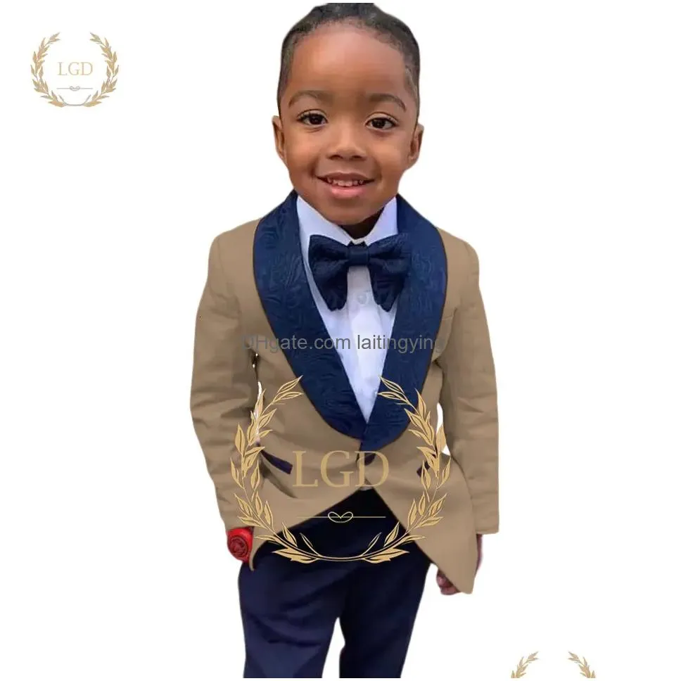 suits handmade 2 piece boys wedding tuxedo set jacquard blazer and pants with shawl collar for parties special occasions 230814