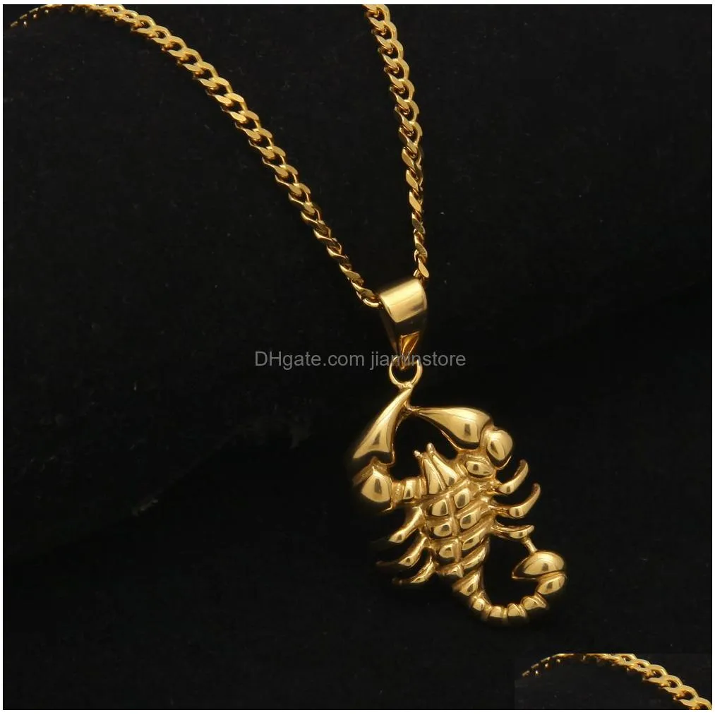 men stainless steel scorpio pendants necklaces gold color animal pendant necklace fashion hip hop jewelry