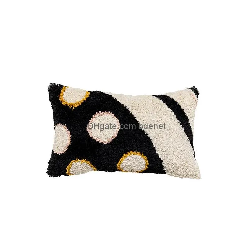 tufted home decor tassel cushion cover geomeotric suqare pillow case glasses pattern embroidery 45x45 30x60cm 220623