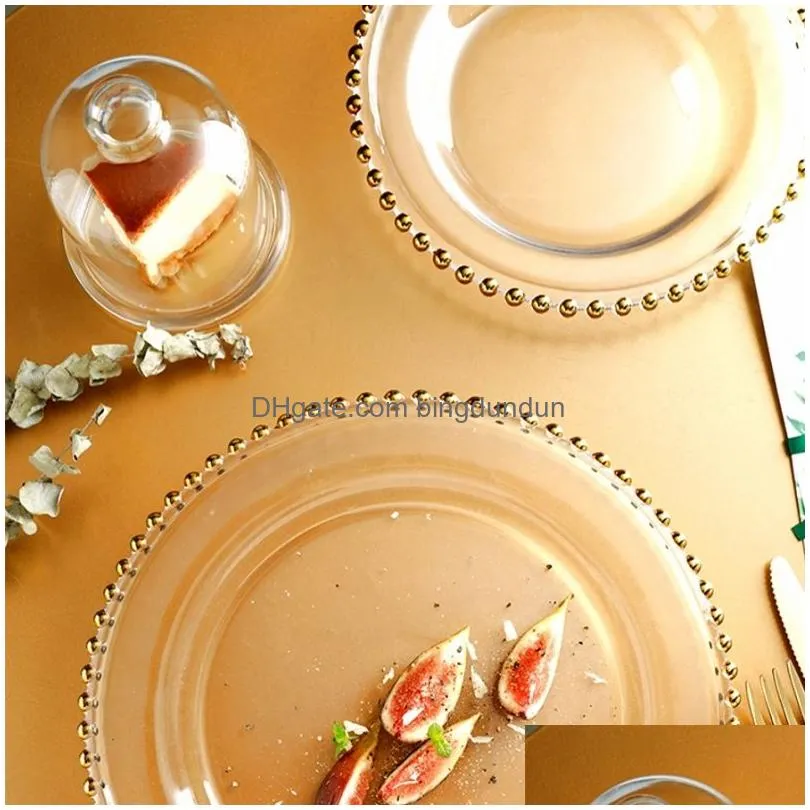13inch round wedding clear silver/gold beaded  plates glass plate for table decoration dh8767