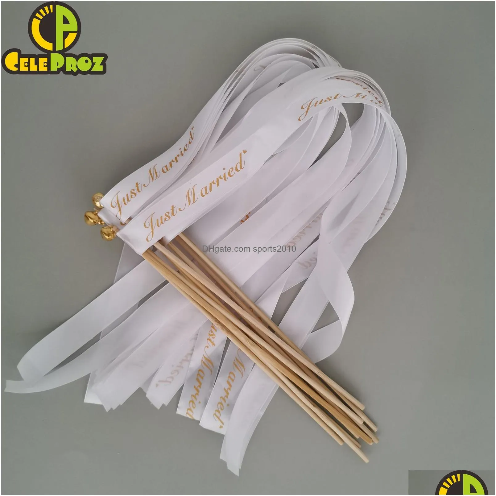 banner flags 50pcs white ribbon wands fairy sticks wedding twirling lace streamers with golden silver bell party send off cheering prop favor