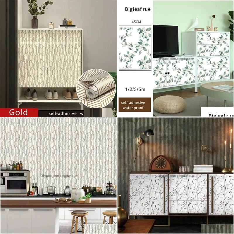 geometric wallpapers grid self adhesive peel and stick flower leaves contact paper for wall renovation furniture sticker 231220