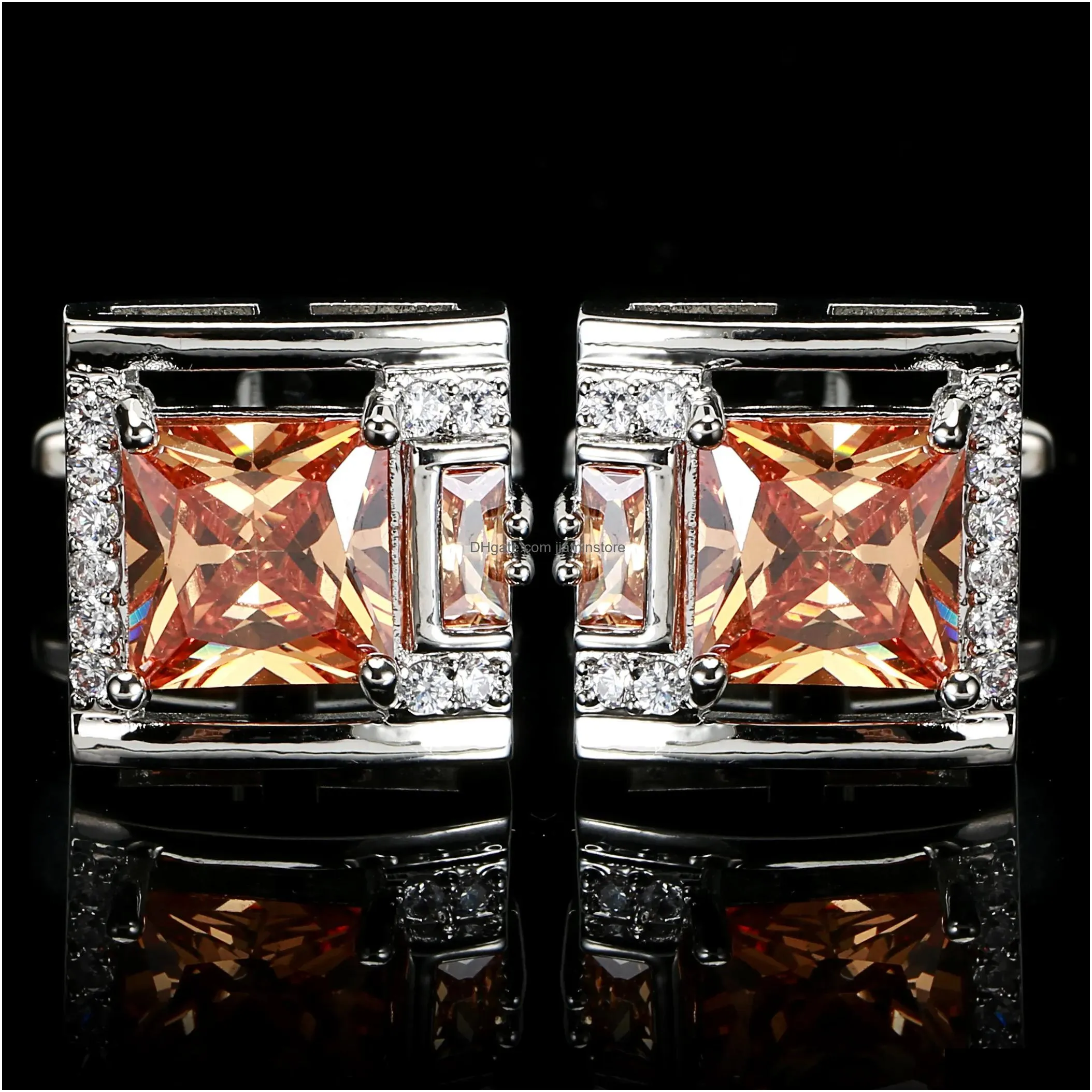 high quality square design red black crystal fashion shirt accessories creative 2 cufflink mens cufflinks