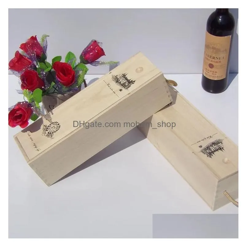 wholesale empty wood wine gift box 500ml 750ml single red wine bottle package wooden boxes gifts for christmas party 10x10x30cm au10