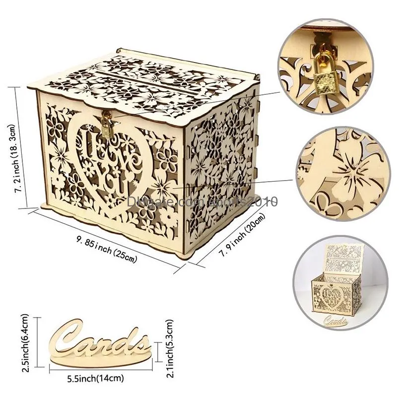 other event party supplies wedding card boxes wooden box wedding decoration supplies diy couple deer bird flower pattern grid invitation gift business card