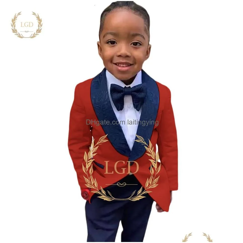 suits handmade 2 piece boys wedding tuxedo set jacquard blazer and pants with shawl collar for parties special occasions 230814